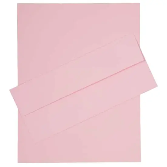 JAM Paper 8" x 11.5" Letter Paper & Envelopes #10 Business Stationery Set, 50ct. Baby Pink Pastel {1}