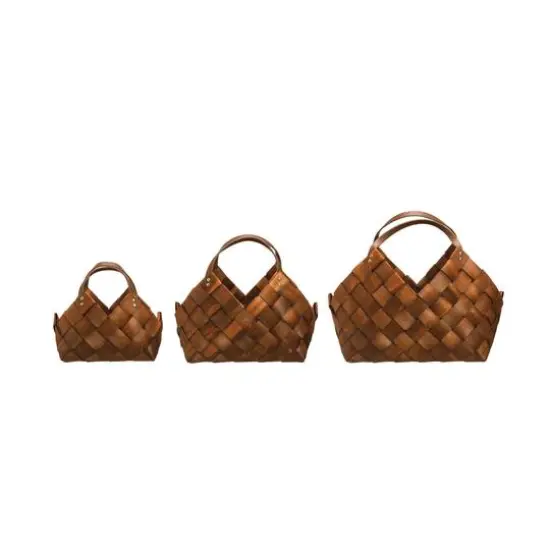 Hello Honey&reg; Brown Woven Seagrass Baskets with Leather Handles Set {1}
