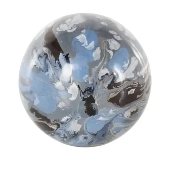 Blue, Brown & Cream Metal Abstract Swirl Orbs & Vase Filler Set {5}