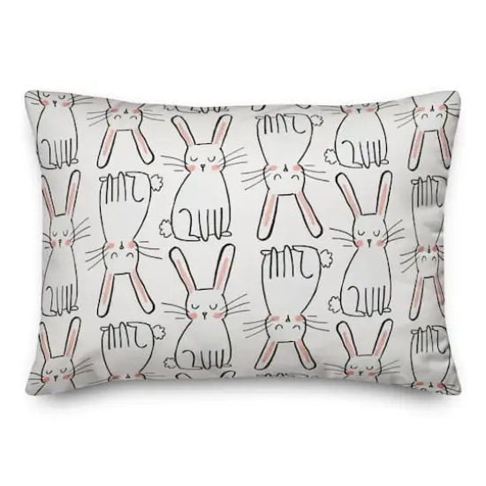White Bunny Sketches Throw Pillow {1}
