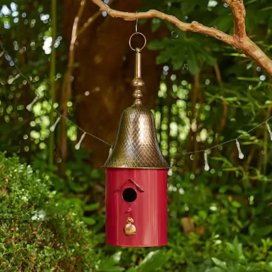 Glitzhome&reg; 24" Retro Red Metal Bell Roof Birdhouse {3}