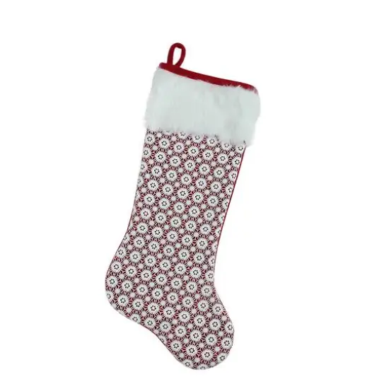 20.5" Red & White Lace Christmas Stocking {3}
