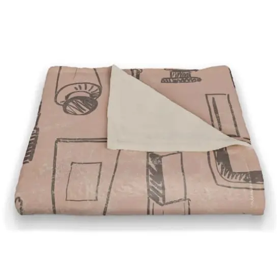 Makeup Icons Coral Fleece Blanket Gray/Pink {3}