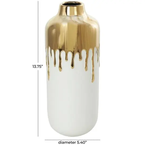 CosmoLiving by Cosmopolitan 14" White with Gold Melting Drips Ceramic Vase {7}