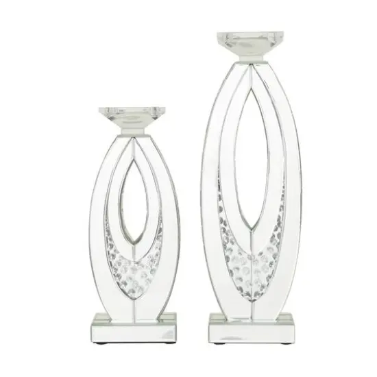 Set of 2 Clear MDF Glam Candle Holder, 17" x 6" x 4" {7}