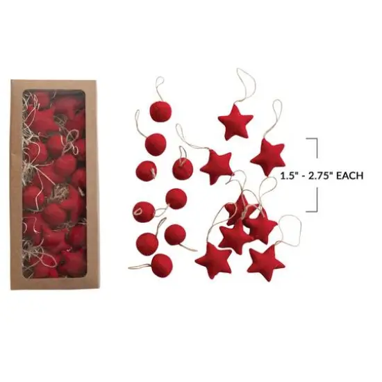 Hello Honey&reg; Handmade Wool Felt Ball & Star Ornament Set in Kraft Box Red {4}