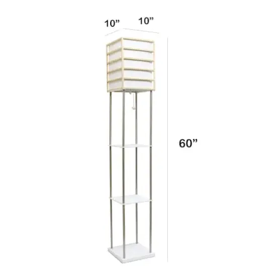 Lalia Home Metal Floor Lamp with Storage Shelves and Linen Shade White Shelves and Light Birch Wood {4}