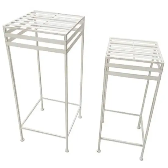 Santa's Workshop Antique White Iron Plant Stands Set {1}