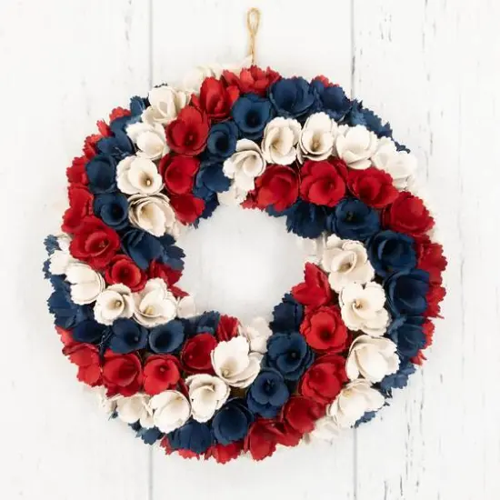 14.5" Americana Artificial Floral Wooden Wreath {4}