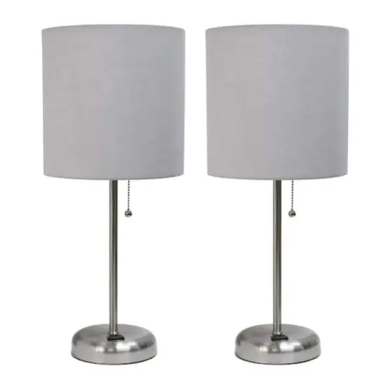 LimeLights 19.5" Brushed Steel Base Lamps with Charging Outlets, 2ct. Gray {1}