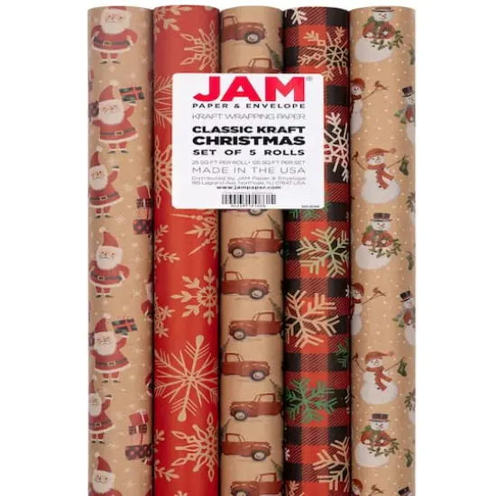 JAM Paper Christmas Kraft Gift Wrap Set, 5ct.  {3}