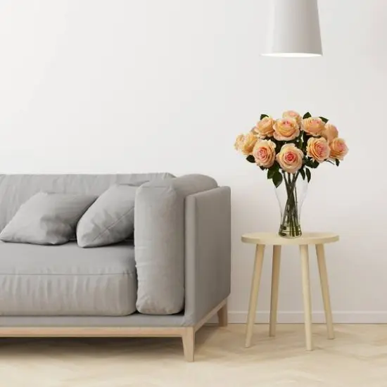 18" Blooming Peach Roses in Decorative Vase {3}