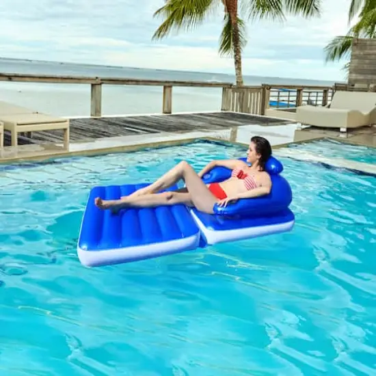 74" Blue Convertible Lounge Chair Inflatable Swimming Pool Float {3}