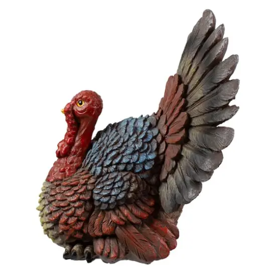11" Brown, Red & Blue Fall Harvest Turkey Tabletop Figurine {5}