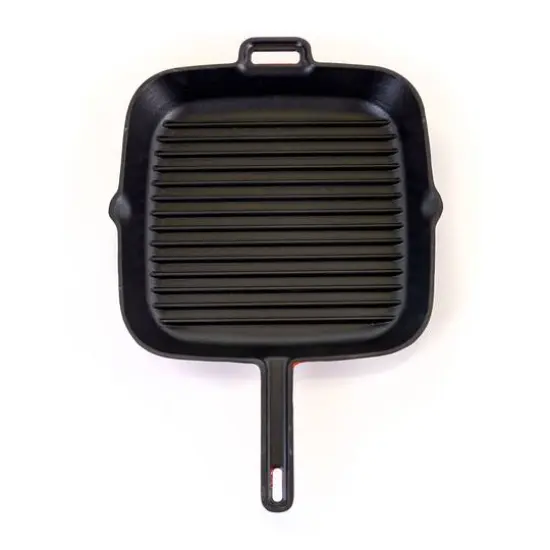 MegaChef 11" Square Red Enamel Cast Iron Grill Pan with Matching Grill Press {9}