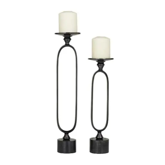Black Aluminum Modern Candle Holder Set, 15'' & 19'' {1}