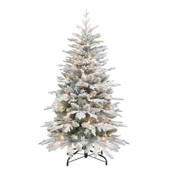 4.5ft. Pre-Lit Flocked Northern Fir Artificial Christmas Tree, Clear Lights {1}