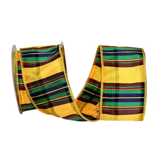 Reliant 2.5" x 10yd. Plaid Elizabeth Dupioni Wired Ribbon Yellow {1}