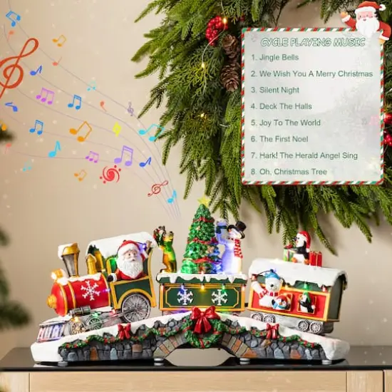 Glitzhome&reg; 20" Lighted Christmas Santa Train Resin Village with Movement and Music {3}