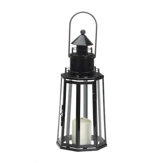 13.5" Black Lighthouse Hanging Candle Lantern {1}