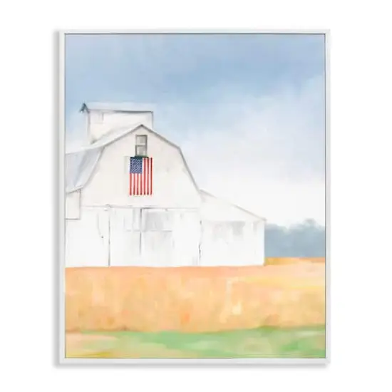 Stupell Industries American Flag White Country Barn Rural Scenery Framed Giclee Art {1}