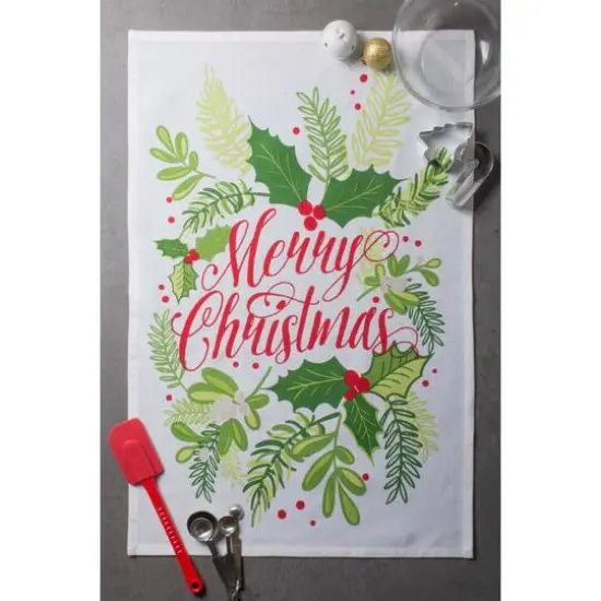 DII&reg; Red & Green Boughs Of Holly Dishtowel Set {6}