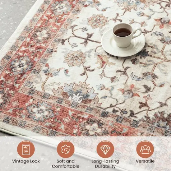 Glitzhome&reg; Ivory & Red Oriental Area Rug {6}