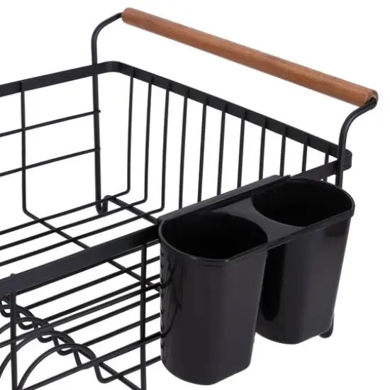 Kitchen Details Acacia Wood Black Drying Rack with Draining Tray {8}
