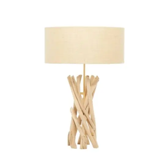 24" Natural Beige Wood Rustic Table Lamp {1}