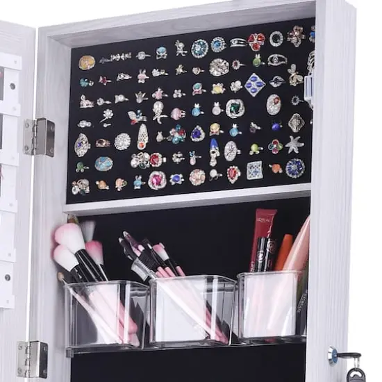 Noble White Frameless Mirrored Jewelry Armoire {4}