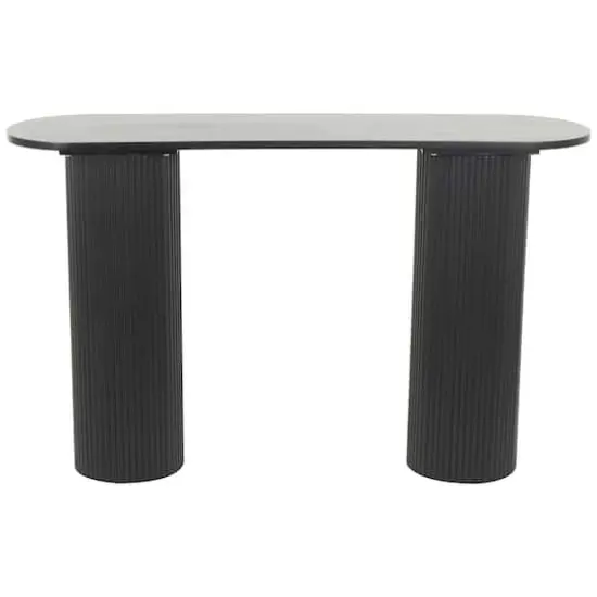 52" Black Wooden Geometric Oval Console Table with Ribbed Pillar Legs {1}