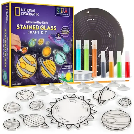 National Geographic&trade; The Solar System Glow-In-the-Dark Stained Glass Craft Kit {1}