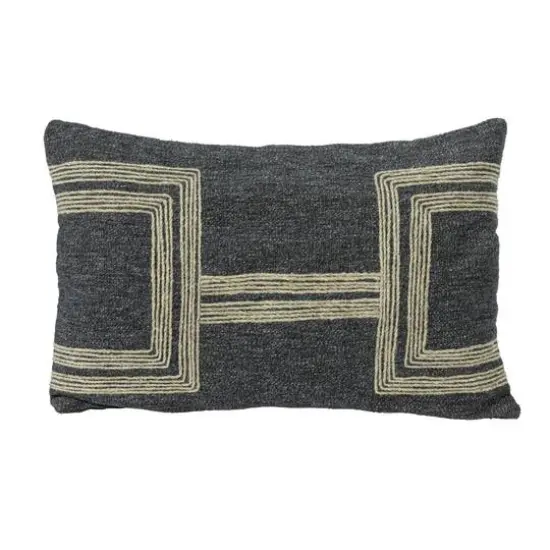 Hello Honey&reg; Charcoal & Natural Cotton Blend Lumbar Pillow with Jute Embroidery {8}