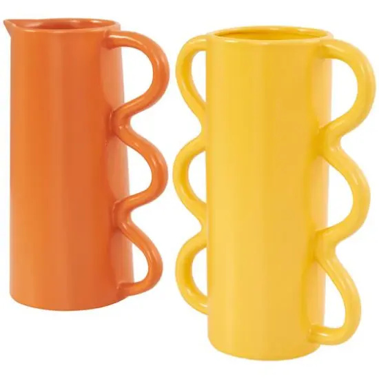 CosmoLiving by Cosmopolitan Bright Ceramic Wavy Handle Vase Set {8}