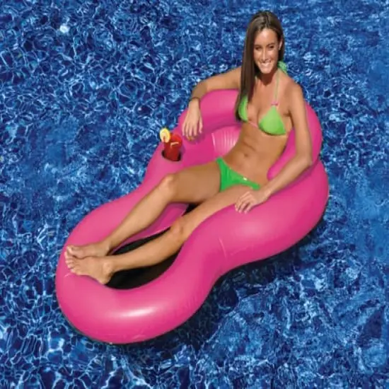 62.5" Inflatable Pink Cool Chair Water Lounge Chair with Holes {3}
