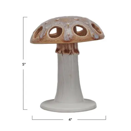 Hello Honey&reg; 5" Brown & White Mushroom Motif Stoneware Toothbrush Holder {5}
