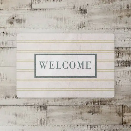 Welcome Stripe Floor Mat Yellow/White {3}