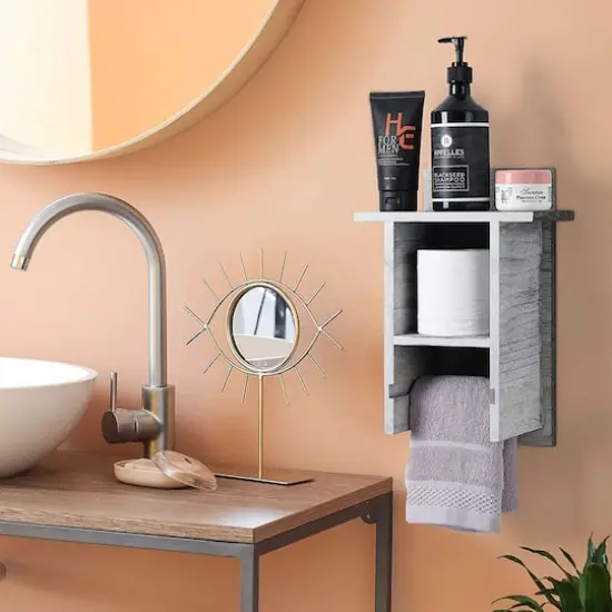 NEX&trade; 14" Rustic White Wall Mounted Toilet Paper Holder with Shelf {6}