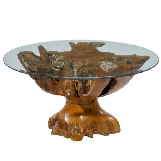 36" Brown Teak Wood Rustic Coffee Table {8}