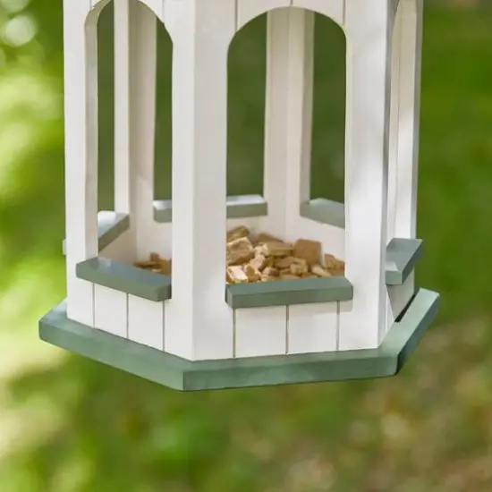 Glitzhome&reg; 15.75" Metal Roof Wood Gazebo Tray Bird Feeder {6}