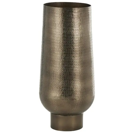 23.5" Brass Aluminum Metal Geometric Textured Wide Floor Vase with Elevated Base {1}