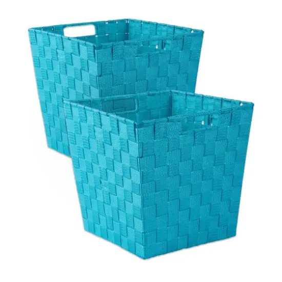 Teal Nylon Trapezoid Basket Weave Bin Set {1}