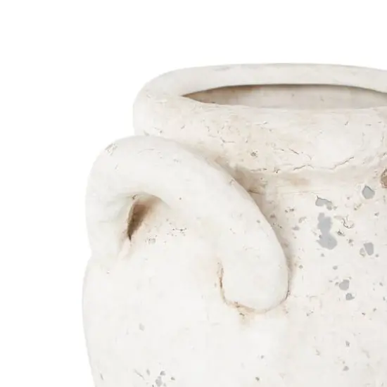 8.25" Cream Ceramic Antique Style Distressed Decorative Vase with Handles {7}