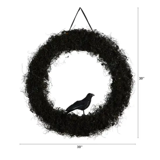 30" Halloween Black Raven Twig Wreath {3}