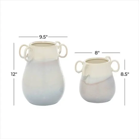 Set of 2 White Ceramic Farmhouse Vase, 12" x 10" x 9" {8}