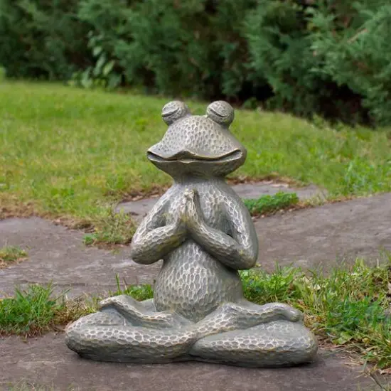 14" Gold Verdigris Yoga Frog Outdoor Garden Statue {3}