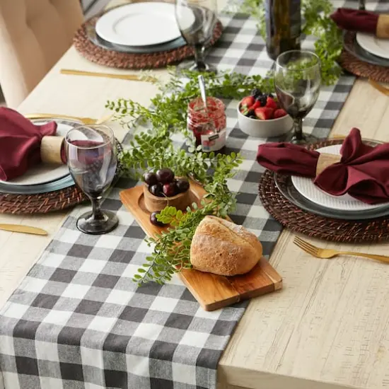 DII&reg; 108" Heavyweight Check Fringed Table Runner Mineral {7}