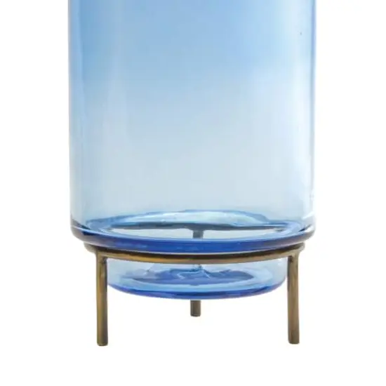 10" Blue Glass Vase with Metal Stand {3}
