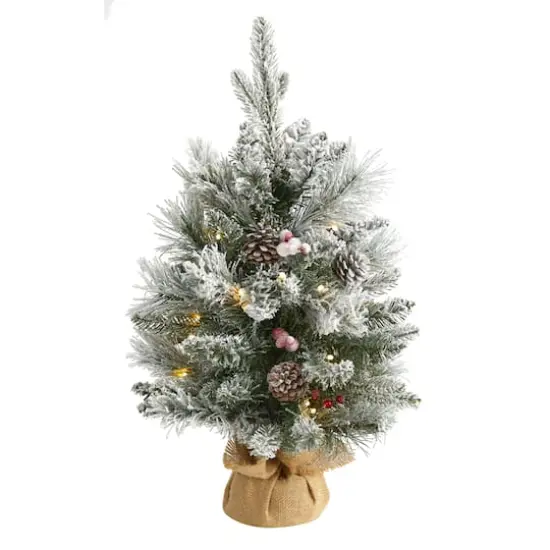 2ft. Pre-Lit Flocked Pinecones & Berries Artificial Christmas Tree with Clear LED Lights {1}