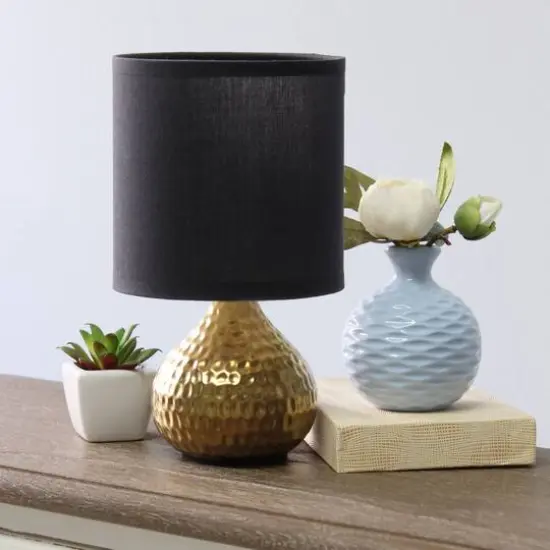 Simple Designs Hammered Gold Table Lamp Black {3}